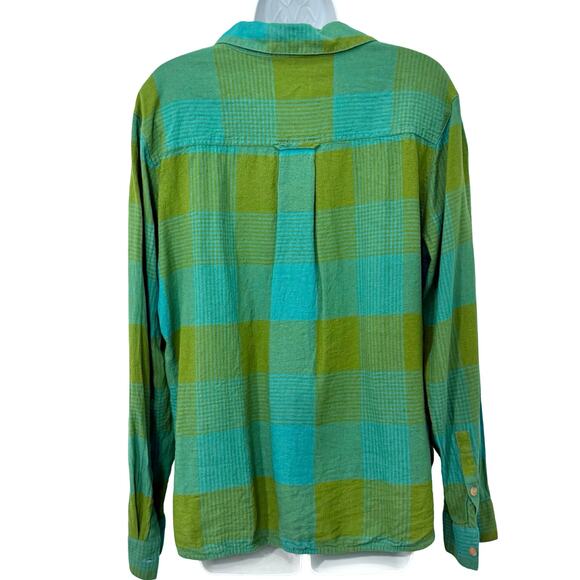 Pendleton Green Blue Plaid Adley Linen Blend Button Down Long Sleeve Shirt sz L - Picture 4 of 10